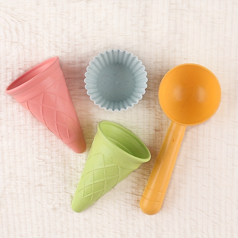 4pcs Play House Ice Cream Tube Digging Spoon Cakes Plastic Ice Cream Cup Beach Toy