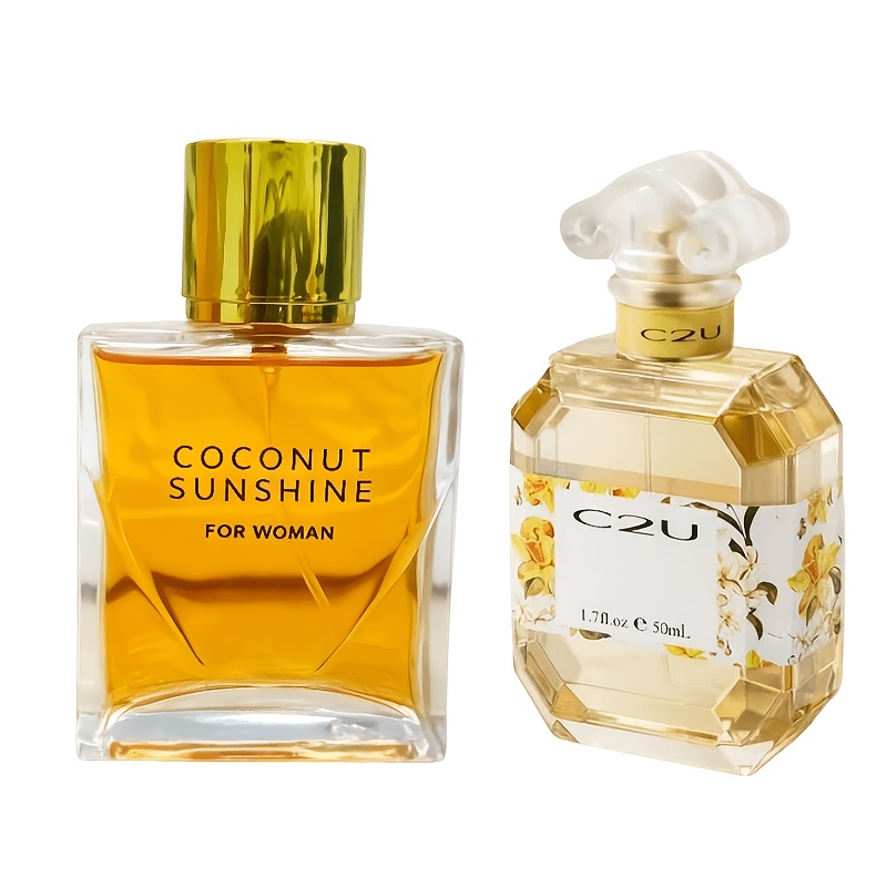 Image of 2pcs 's Perfume Set 110ml, Coconut Sunshine 60ml + C2u 50ml, Coconut / Scent, Exquisite Bottles, Long Lasting, Perfect Gift