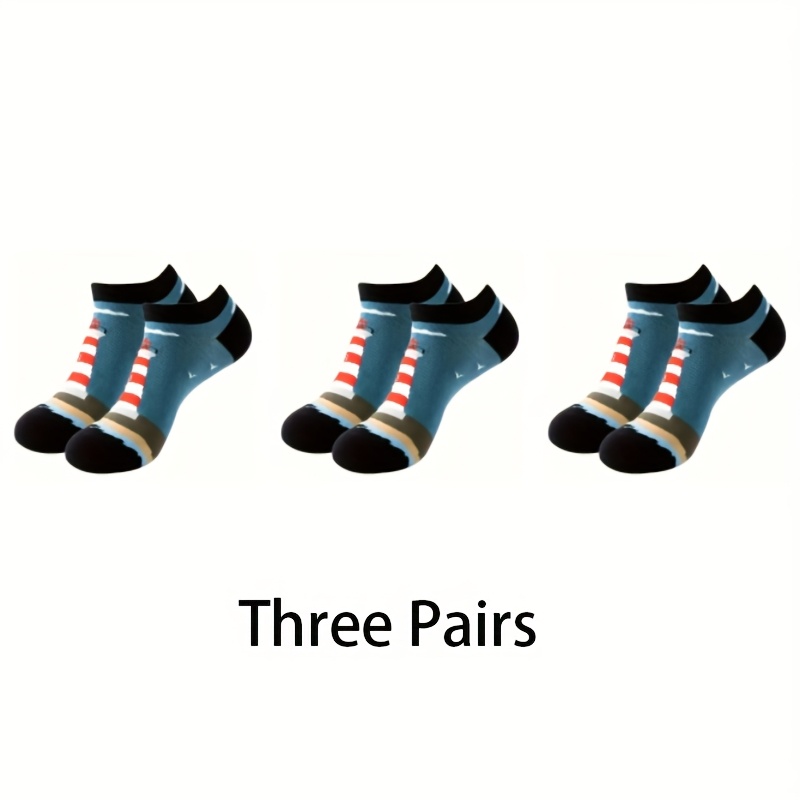 1/2/3 Pairs Of Women's Lighthouse Print Ankle Socks