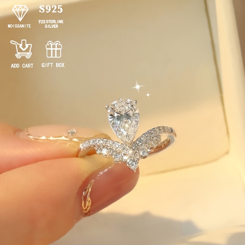 2ct Pear Moissanite Engagement Ring Hypoallergenic 925 Silver