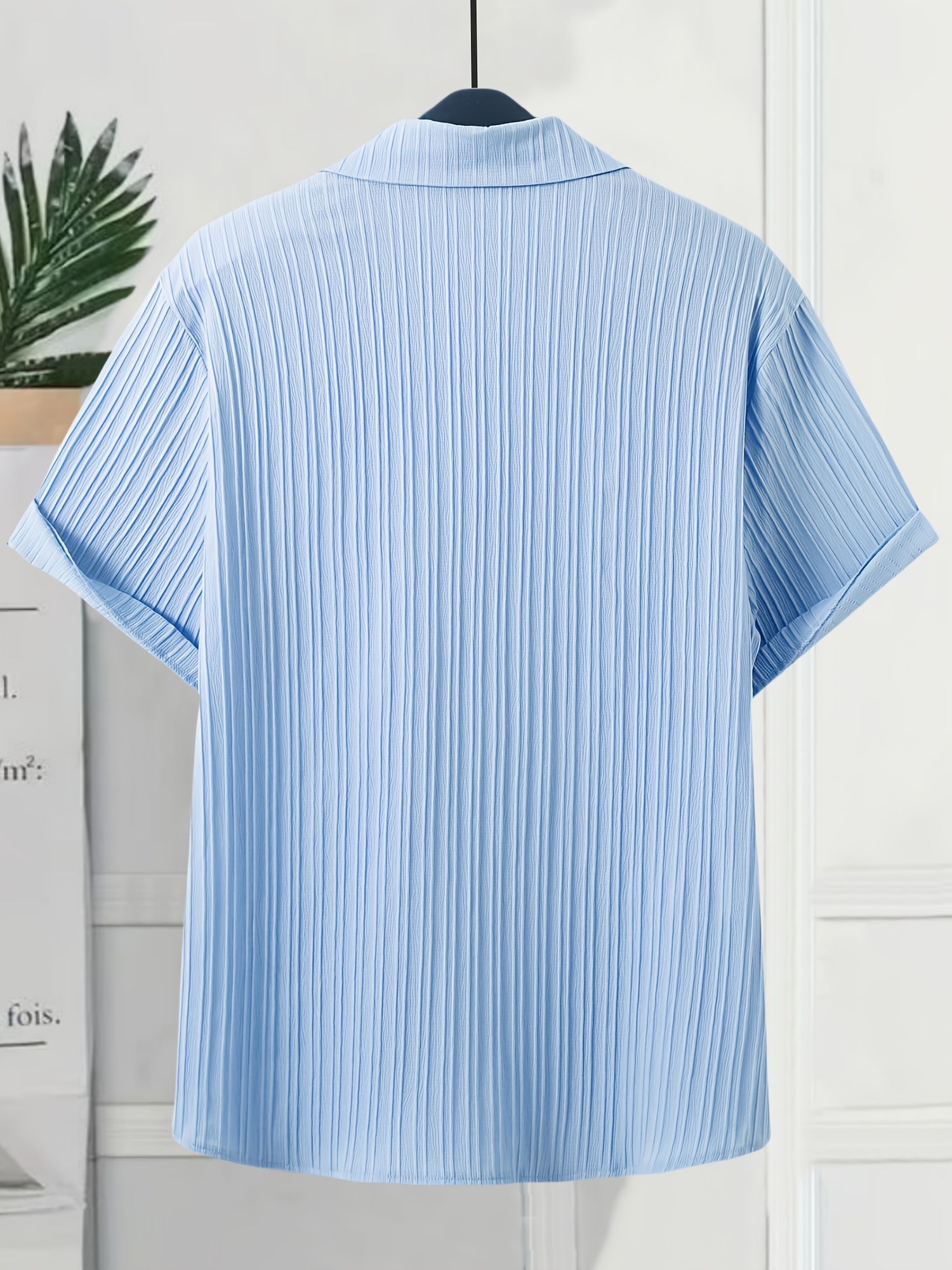 Men's Lightweight Summer Casual Shirt - Mint Green Solid Color Short Sleeve Button-Up with Pointed Collar, 95% Polyester 5% Spandex, Machine Washable Regular Fit for Adults & Teens, PLUS SIZE