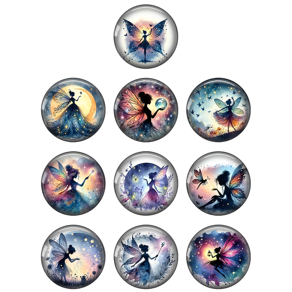 

Demo Flat Back Findings For Watercolor Painting Wings Fairy Round Photo Glass Cabochons In Sizes 12mm, 20mm, And 25mm.