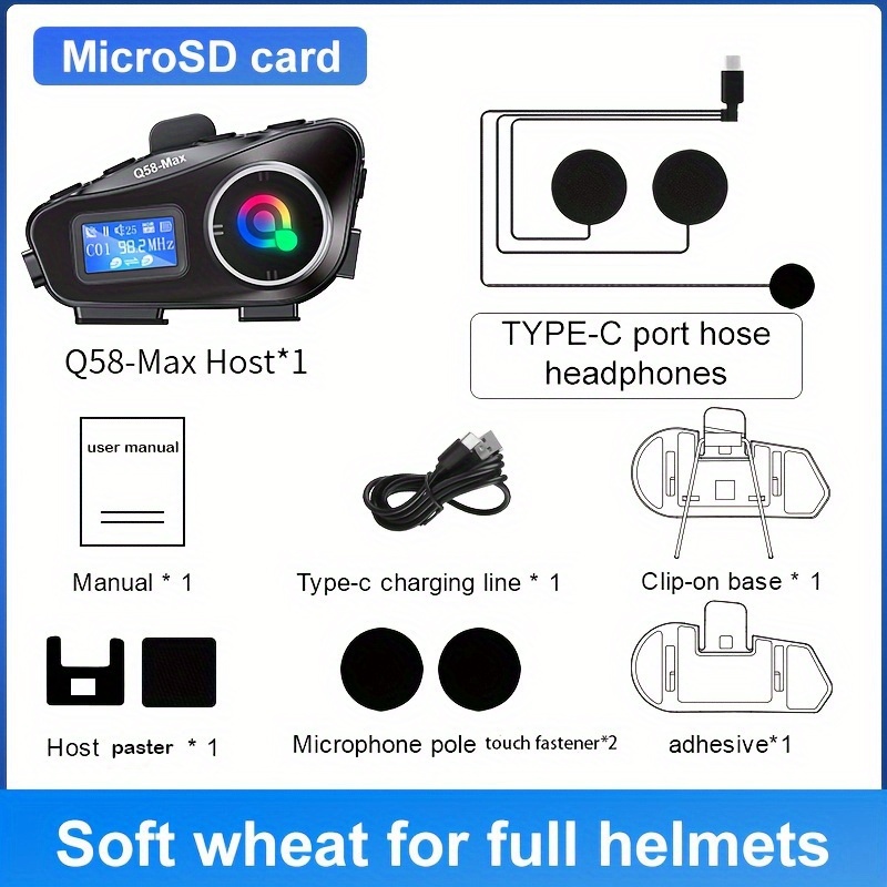 Dispositivo de comunicación para casco de motocicleta Q58-MAX, intercomunicador inalámbrico 5.3, 500M, con intercomunicador Moto, función de compartir música y pantalla LCD - Imagen 5
