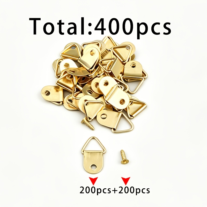 TEMU 400pcs 200pcs Small + 200pcs 2x8 Golden Screws, 400 Black Single-hole Triangle Picture Hanging Hooks, Iron Photo Frame Hanging Rings, Decorative