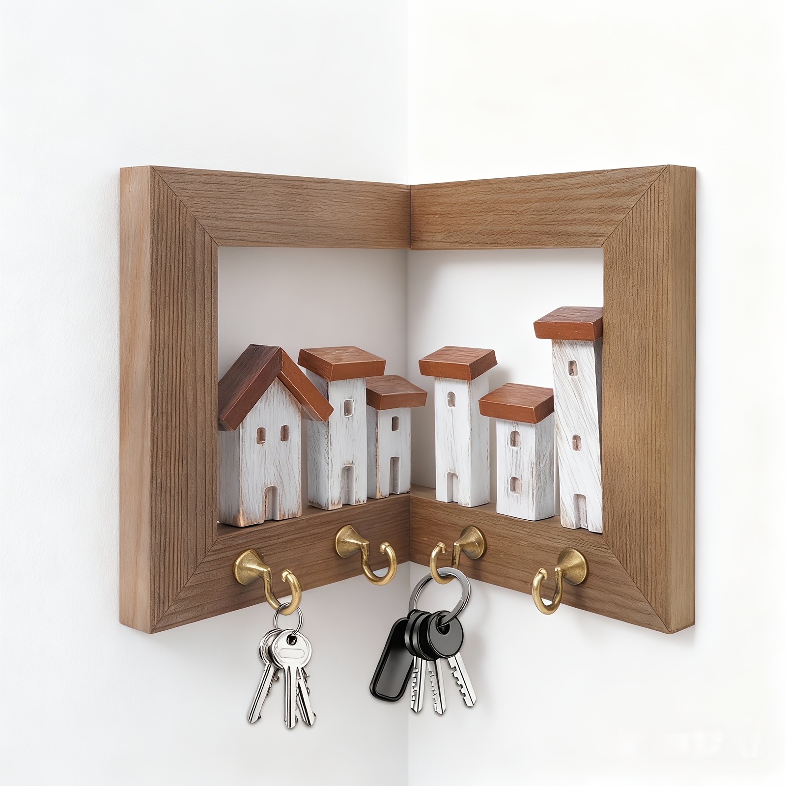 TEMU A Rustic-style Wall-mounted Key Rack Featuring 4 Hooks, Suitable For Displaying In Bedrooms, Home Walls, And For Organizing Art And Crafts. This
