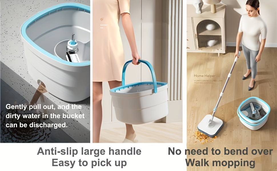 wheat straw mop and bucket set 1 set hands free spin mop with separate   dual use wet and dry mop for living room bedroom bathroom kitchen toilet   cleaning tool with automatic lifting and dehydration details 3