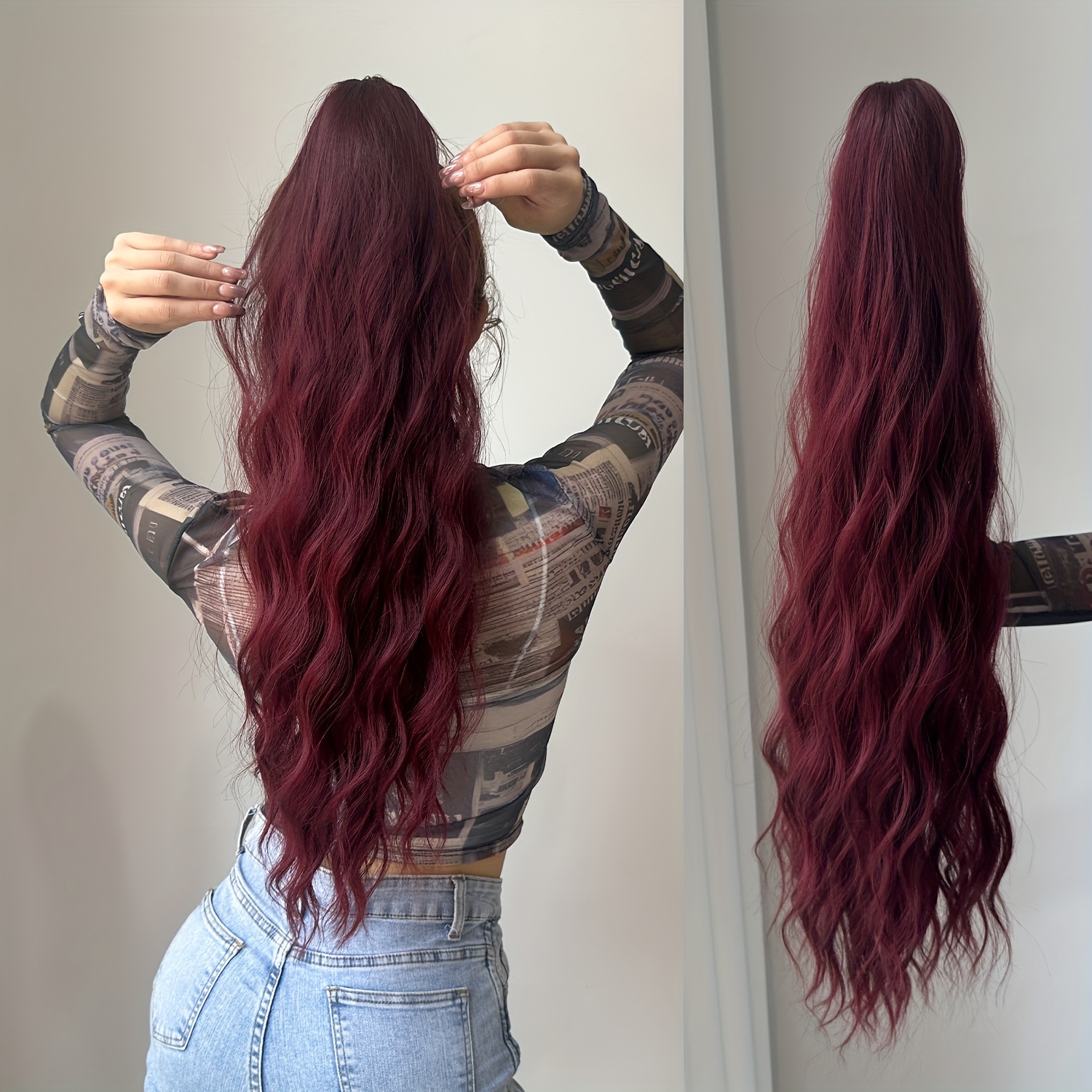 26 inch long wavy ponytail extension made from heat resistant synthetic fibers   daily use by women details 2
