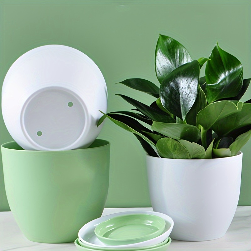 

Set Of 2 Plastic Plant Pots With Drainage Hole - Round Resin Flower Containers For Indoor And Outdoor Use - Floor Mount Garden Planter For Home, Balcony, Desk - Includes Accessory