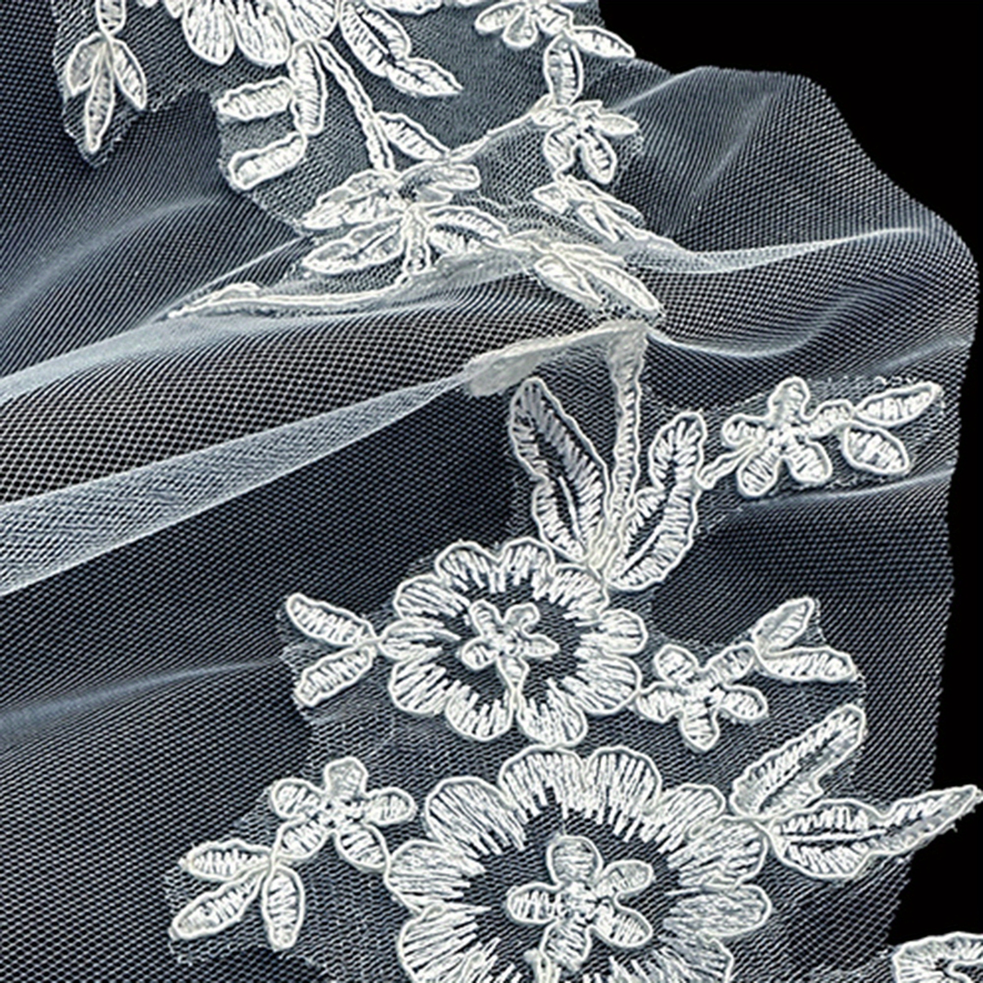 elegant white tulle bridal lace applique long - Temu display picture 1