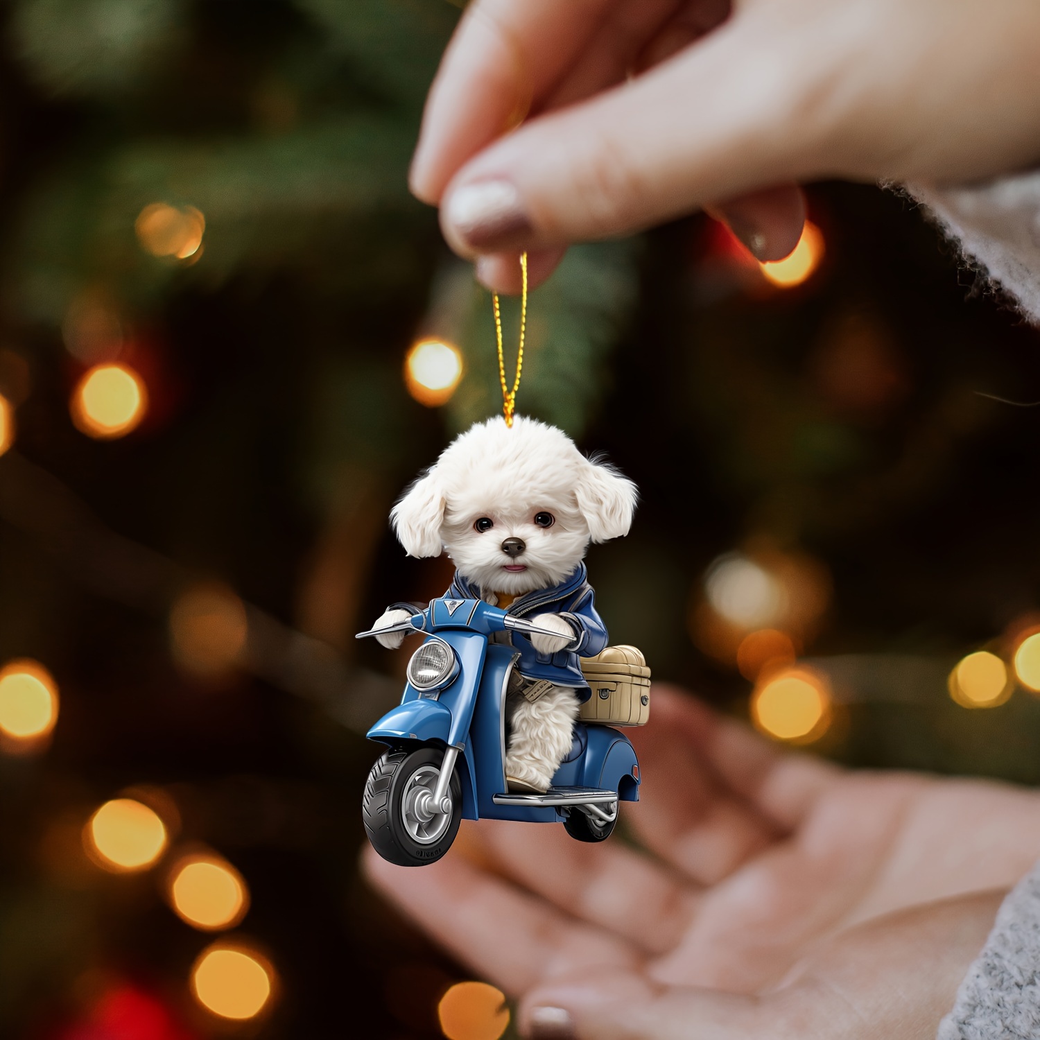 

1pc Cartoon Dog On Scooter Acrylic Keychain, Cute 2d Christmas Tree Ornament, Car Interior Charm, Keyring Pendant, Phone Accessory, Festive Home Decor For - Single Individual Round Ring Clasp