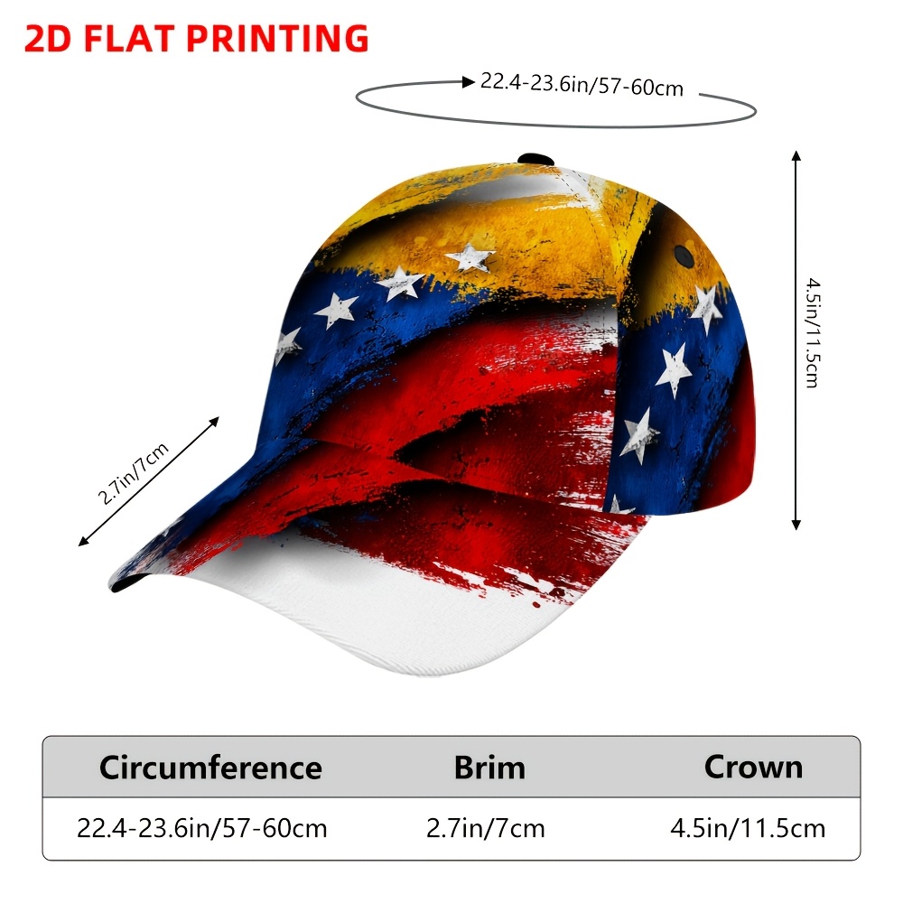 TEMU 1 pieza Gorro de y ajustable con diseño grunge de de Venezuela en 2D , ideal para uso diario, diseño para y para uso cotidiano y viajes, 2D