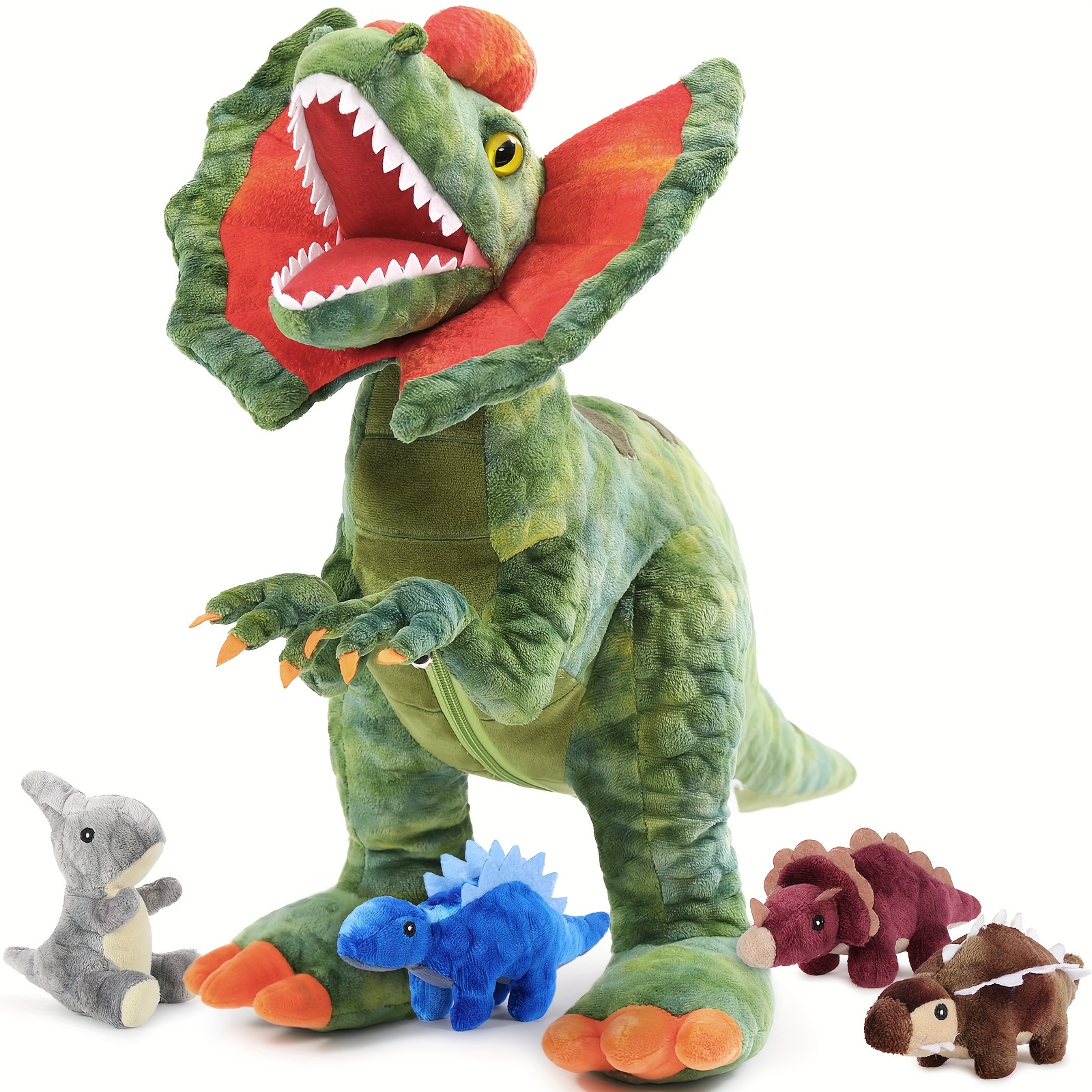 

Dinosaur Stuffed Animal With Babies, 18'' Mommy Stuffed Dinosaur Plush With 4 Stuffed Toys Inside Belly, Boy Girl Dinosaur Toys For -5, 5pcs Dilophosaurus Dinosaur Set