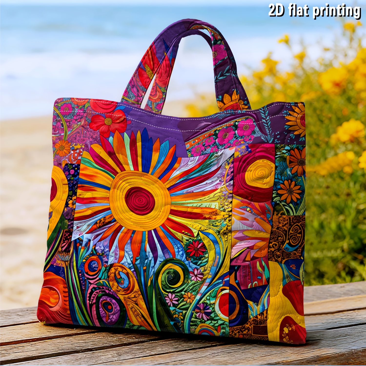 TEMU 1pc Colorful Vibrant Abstract Decor Quilted Printed Tote Bag, Soft-shouldered,women's Summer Handbag, Hand-held, Reusable, Durable, Lightweight,