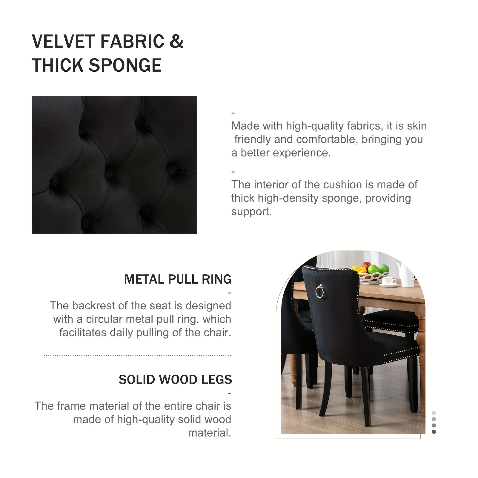 Velvet Upholstered Dining Chairs Set Of 2, Wingback Dining Room Chairs with Ring Pull Trim And Button Back, Luxury Tufted Dining Chair for Living Room, Bedroom, Kitchen