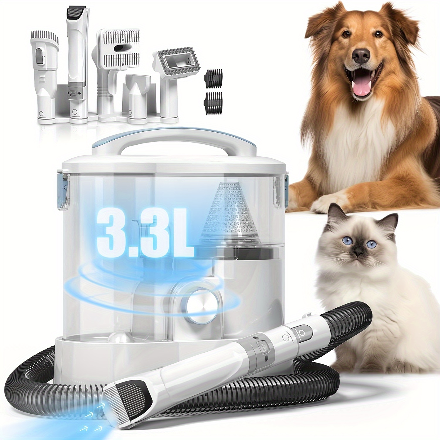 Dog Grooming Vacuum & Pet Grooming Vacuum, Pet Grooming Vacuum For Dogs & Dog Grooming Clippers, 3.3l Dust Cup Dog Brush Vacuum With 6 Pet Grooming Tools For Shedding Pet Hair, Home Cleaning