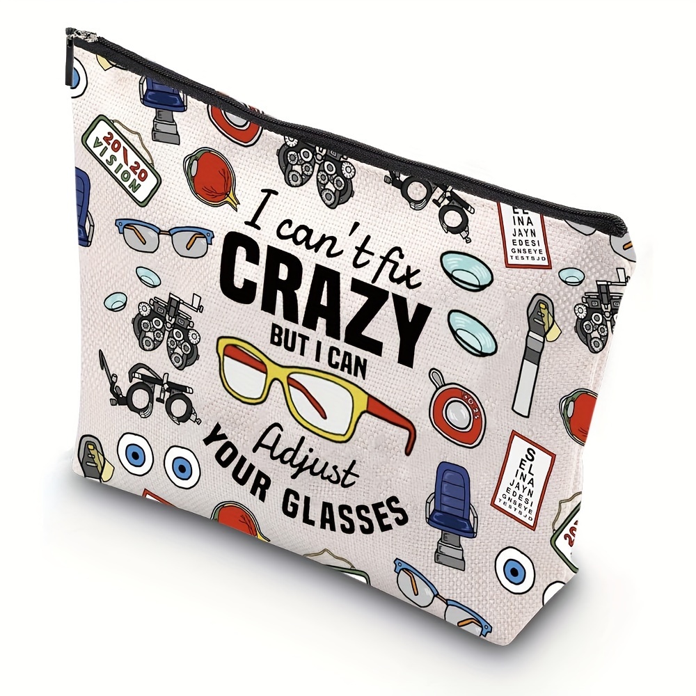 

1pc Funny Opticians-themed Cotton Linen Cosmetic Bag - Makeup Zipper Pouch With Witty Quote, Versatile Toiletry Organizer, Ideal Gift For Dispensing Opticians, Women, Sisters, And Teens