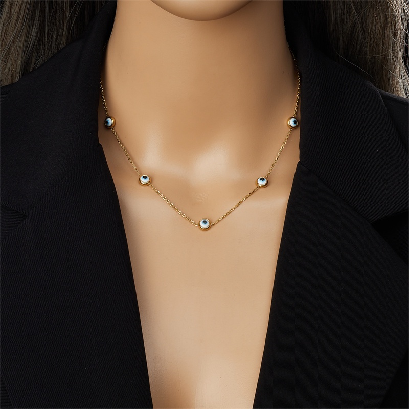 Golden Stainless Steel Necklace & Earring Set with Round Eyes