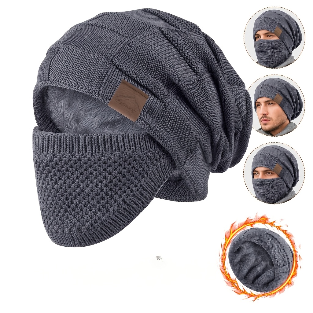 TEMU Juego de 2 piezas de mascarilla facial y gorro unisex con forro de invierno a prueba de frío - Cierre elástico con cordón, y , adecuado para