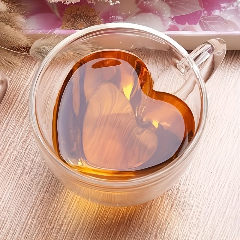 

1 tasse en verre à double paroi en de cœur pour boissons chaudes et froides, tasse à thé transparente résistante à la chaleur pour café, thé - Accessoire de cuisine extérieur pour les aliments