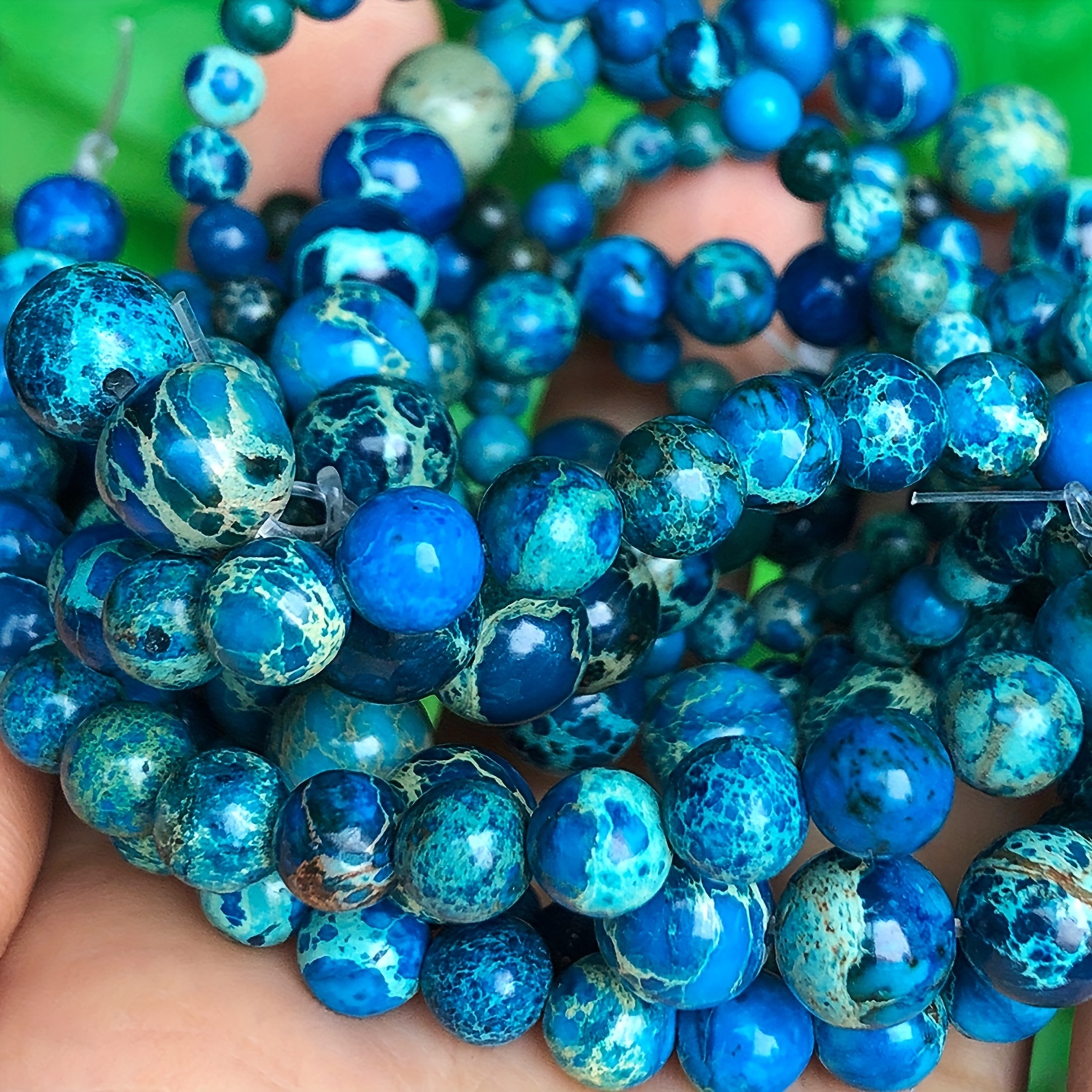 

Natural Stone Sea Sediment Jasper Beads - Elegant Dark Blue Spacer Beads For Diy Jewelry Making, Bracelets & Necklaces - Unique Handcrafted Gift Beads, 91/61/43pcs Pack