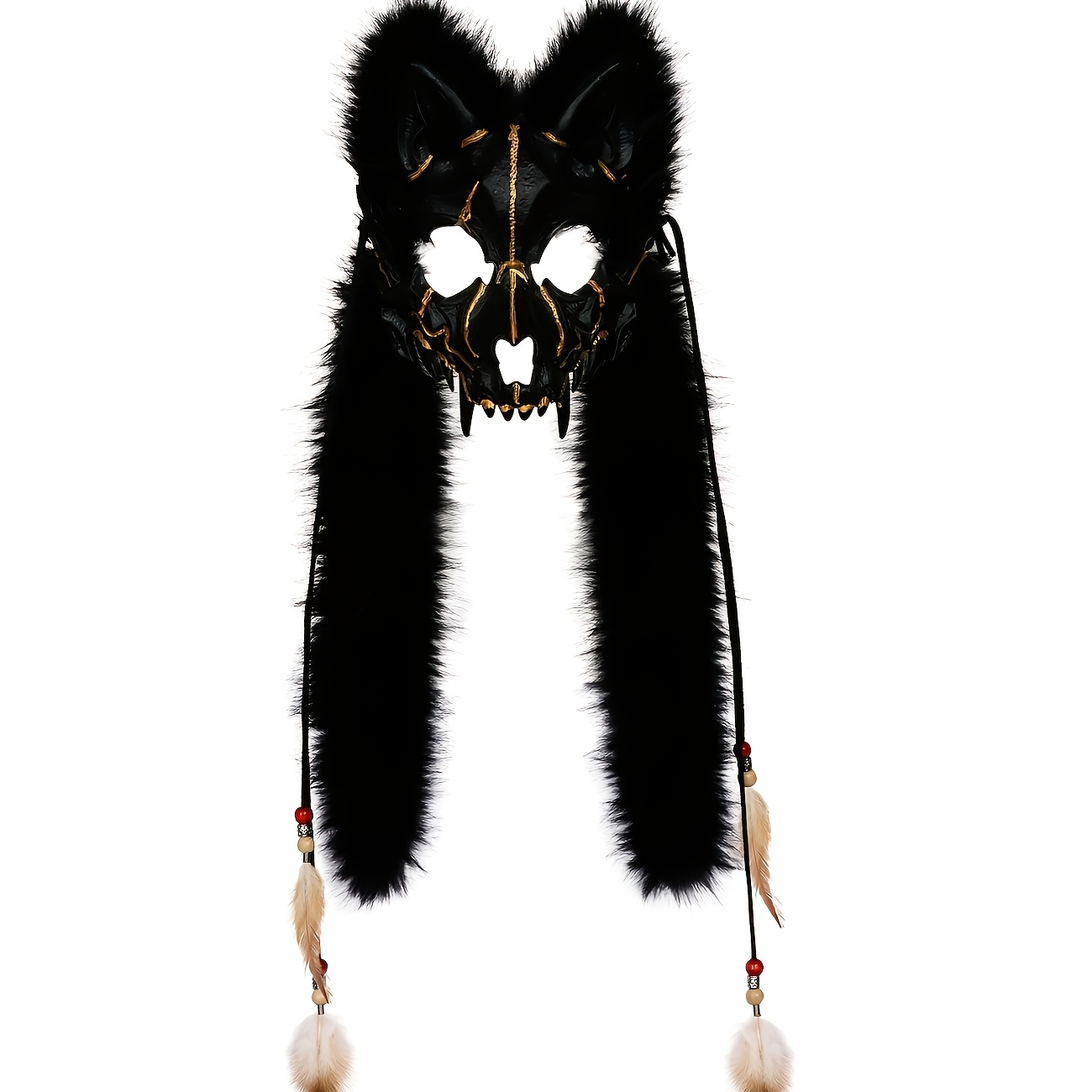 

L'vow Norse-inspired Fox Mask With Plush Fur Headdress - Plastic Mask For Party And Costume Events, With Authentic Tribal Design