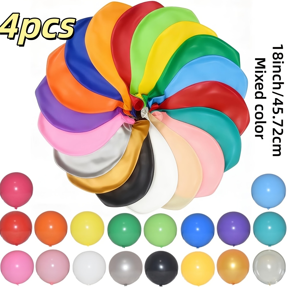 TEMU 18 Inch Mixed Color Giant Balloon 4pcs Mixed Color Balloon Set, Perfect For Birthdays, Weddings, Valentine's Day, Mother's Day, Halloween,