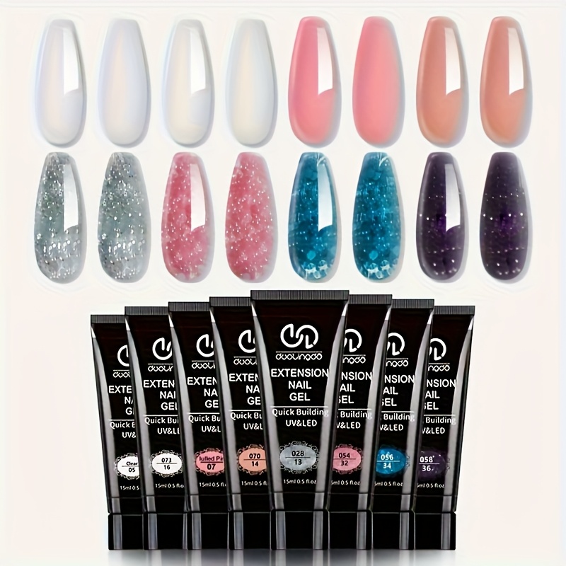 8-color 15ml Nail Extension Gel Set - /led Curing, Semi-permanent Poly Gel Kit, Ideal For Beginners. Perfect For Nail . A Great Gift For Who Love Nail Art