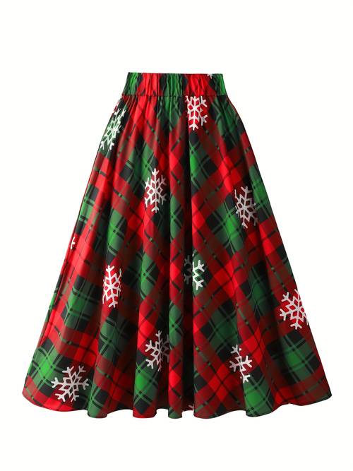 plus size 2025 new womens skirt christmas element tie waist elastic waist womens skirt umbrella skirt a line skirt elegant and versatile