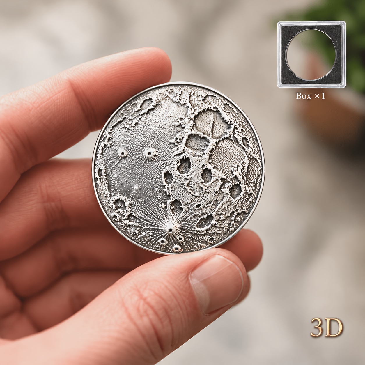 TEMU Pièce commémorative argent- 3D avec texture de surface détaillée et d'ombre et de lumière améliorés, complète d'une étui de protection antichoc,