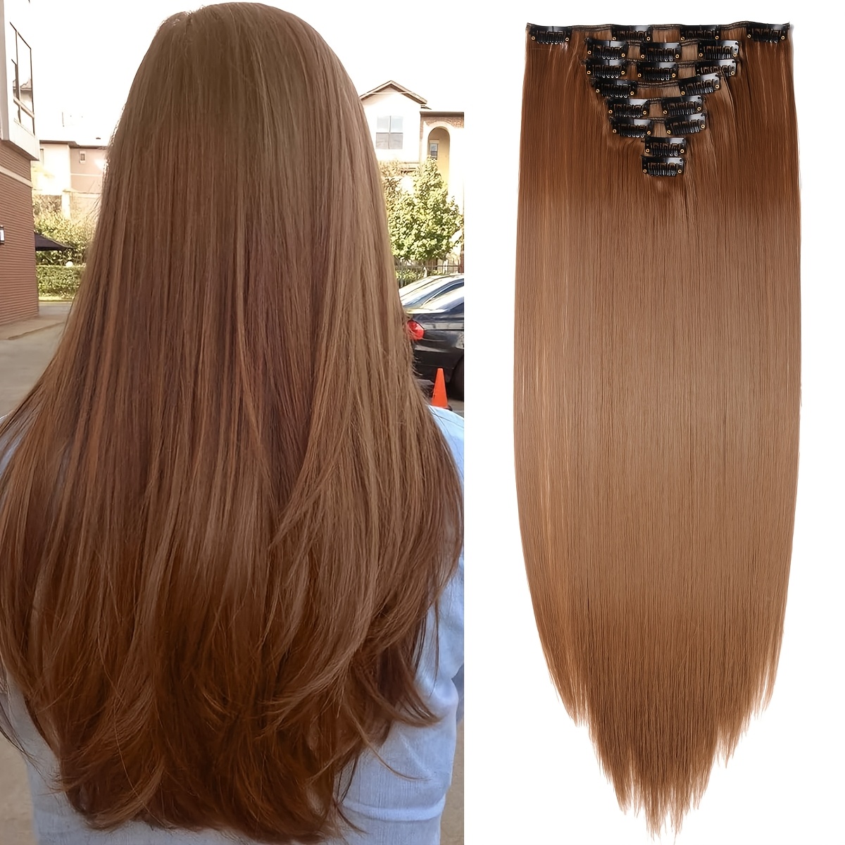 8pcs Benehair -in Hair Extensions With 18 Clips - 23" Long Straight Synthetic Fiber Hair Suitable For Volume, Length & Balayage/lowlight Color - Application, -free Removal For ( Look)