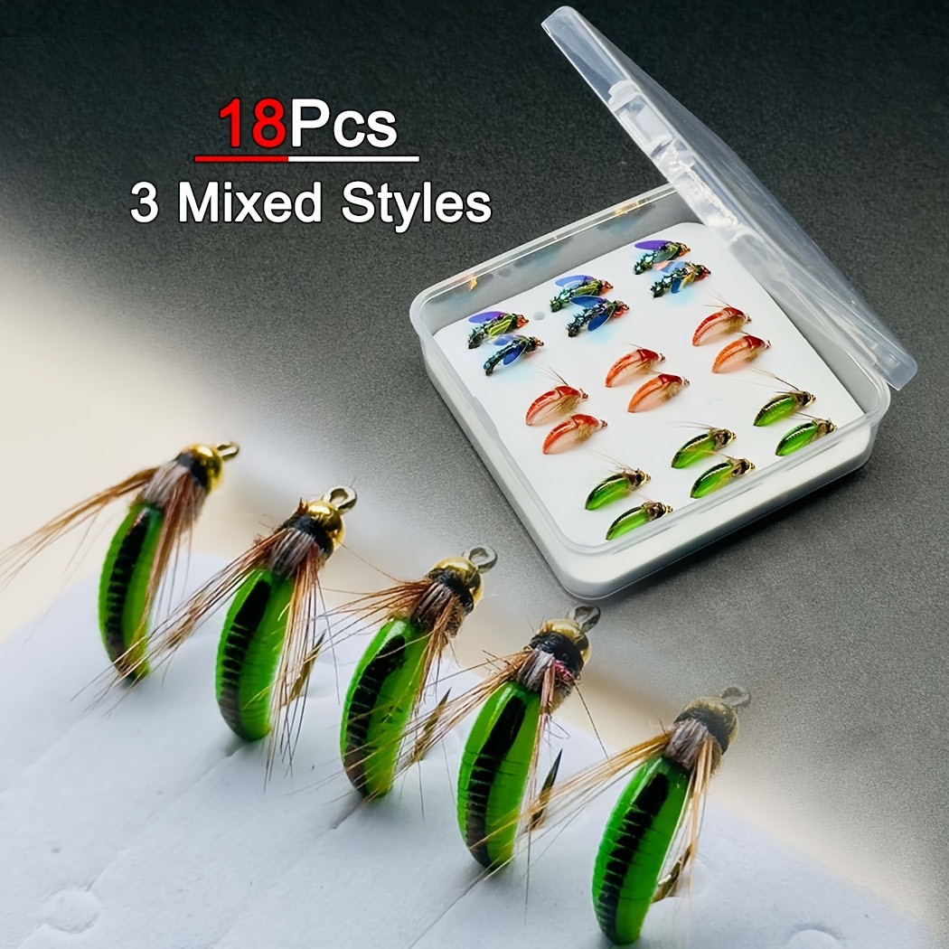 18pcs box mixed styles nymph laser double winged Temu South