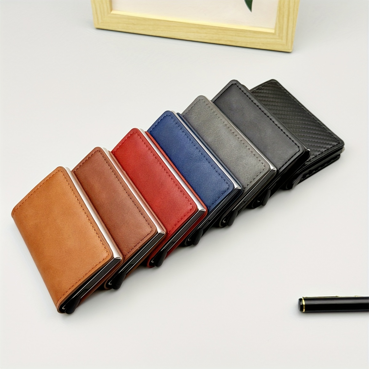 1   mens wallet carbon fiber card holder automatic   up aluminum alloy 6 colors rfid blocking pu leather anti theft card case anti demagnetization   christmas gift 6