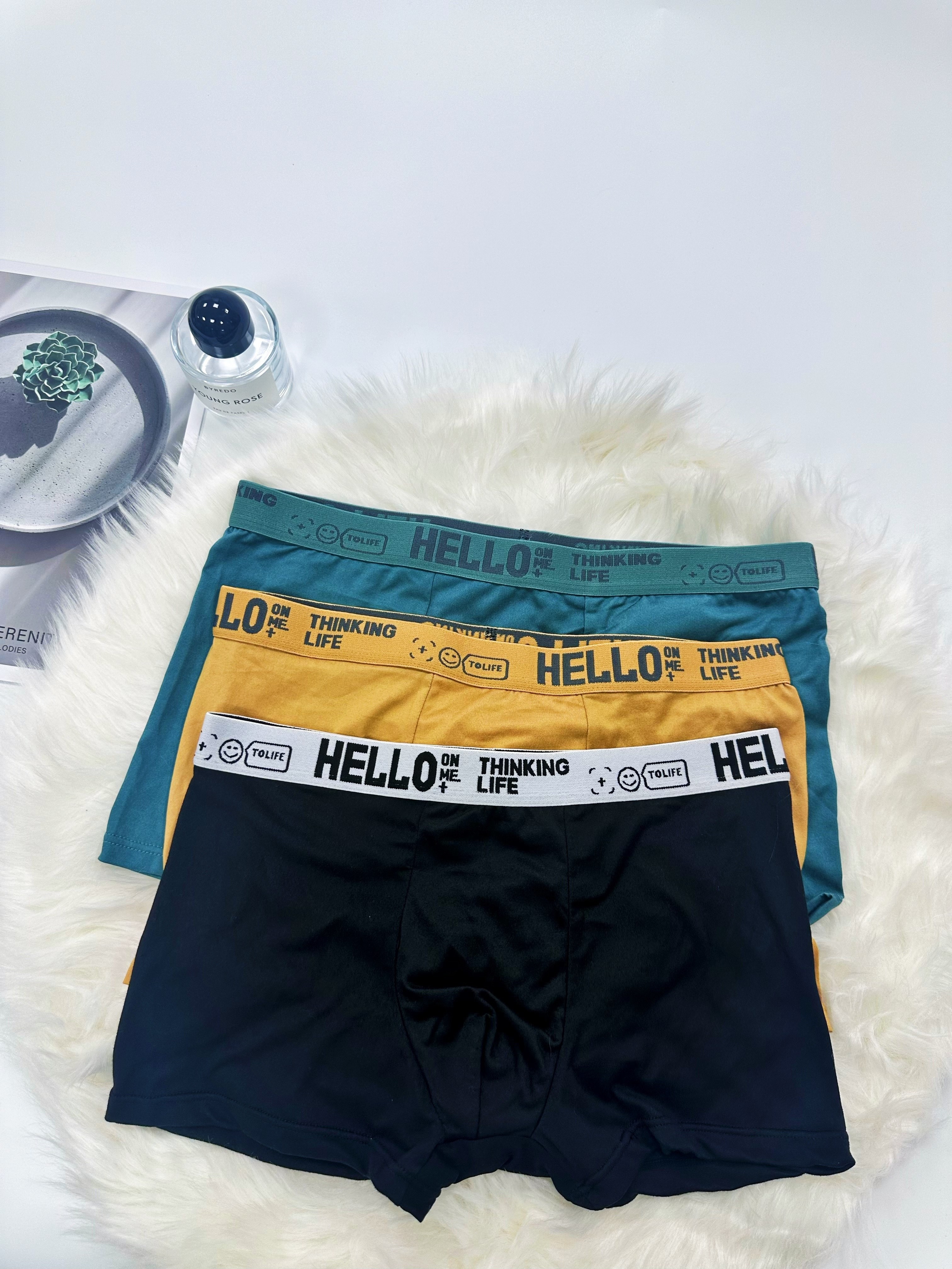 men's 'hello' print boxer briefs breathable stretchy blend Temu