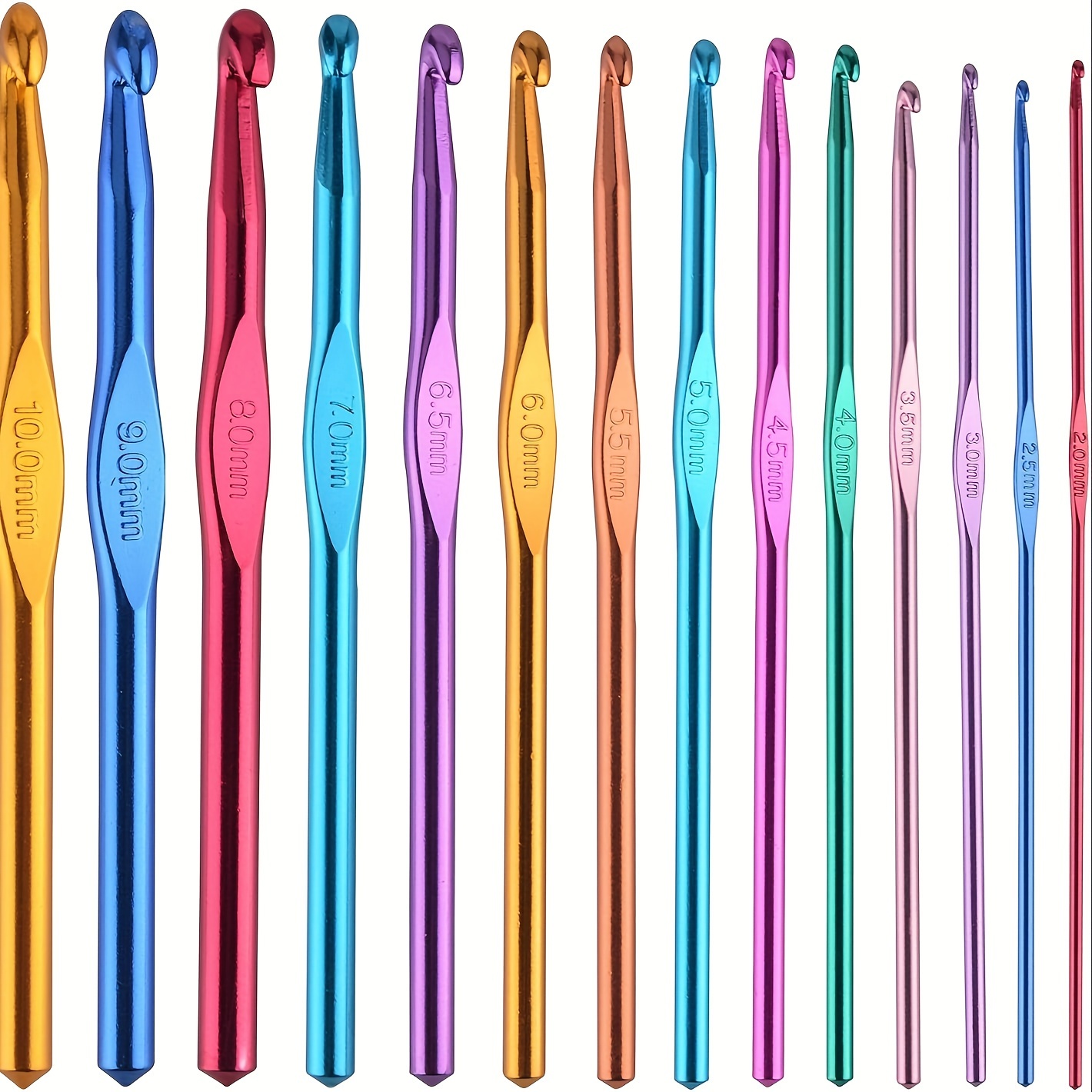 

14-piece Multicolor Aluminum Crochet Hook Set, 2-10mm Knitting Needles For Craft Yarn - All Seasons Crafting Supplies Stitch Items Embroidery Kit