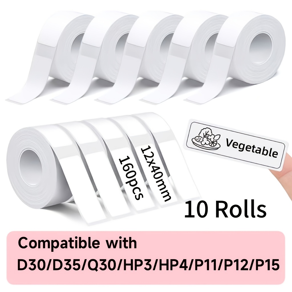 TEMU 10 Rollen Label Stickers Witte Thermische Printlabels, 12mm x 40mm (0.47 x 1.57 inch) 160 stuks per rol, Geschikt voor Kantoor Thuis Opslag en