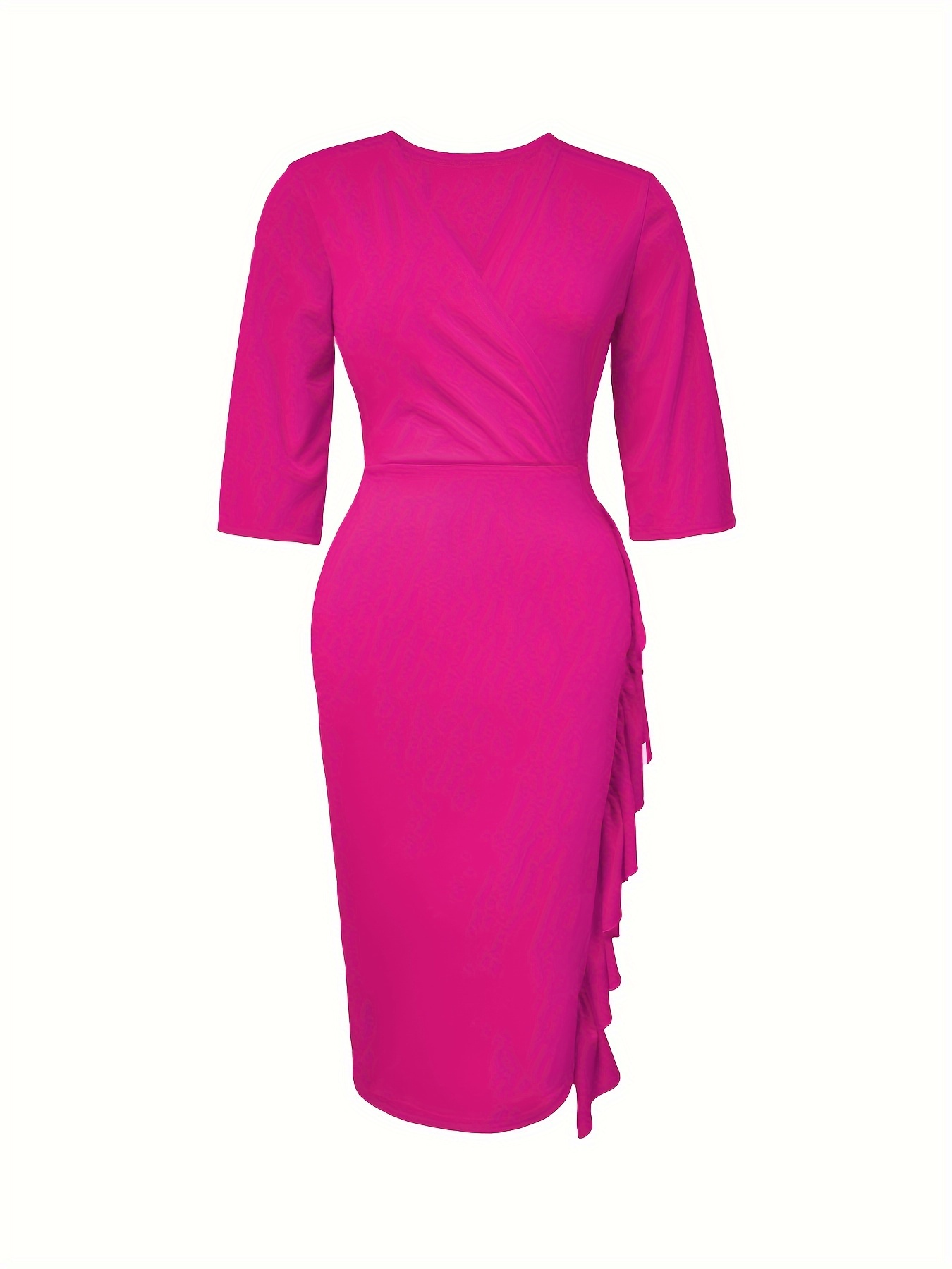 Ladies' Fashion Elegant V-Neck Ruffle Trim Cute Ribbon Dress + Zhou Dongzhi Elegant Direction