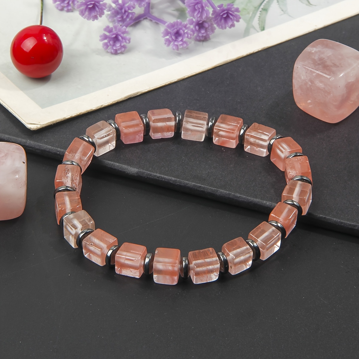 Women's Fashionable Minimalist Red Natural Stone Beaded Bracelet