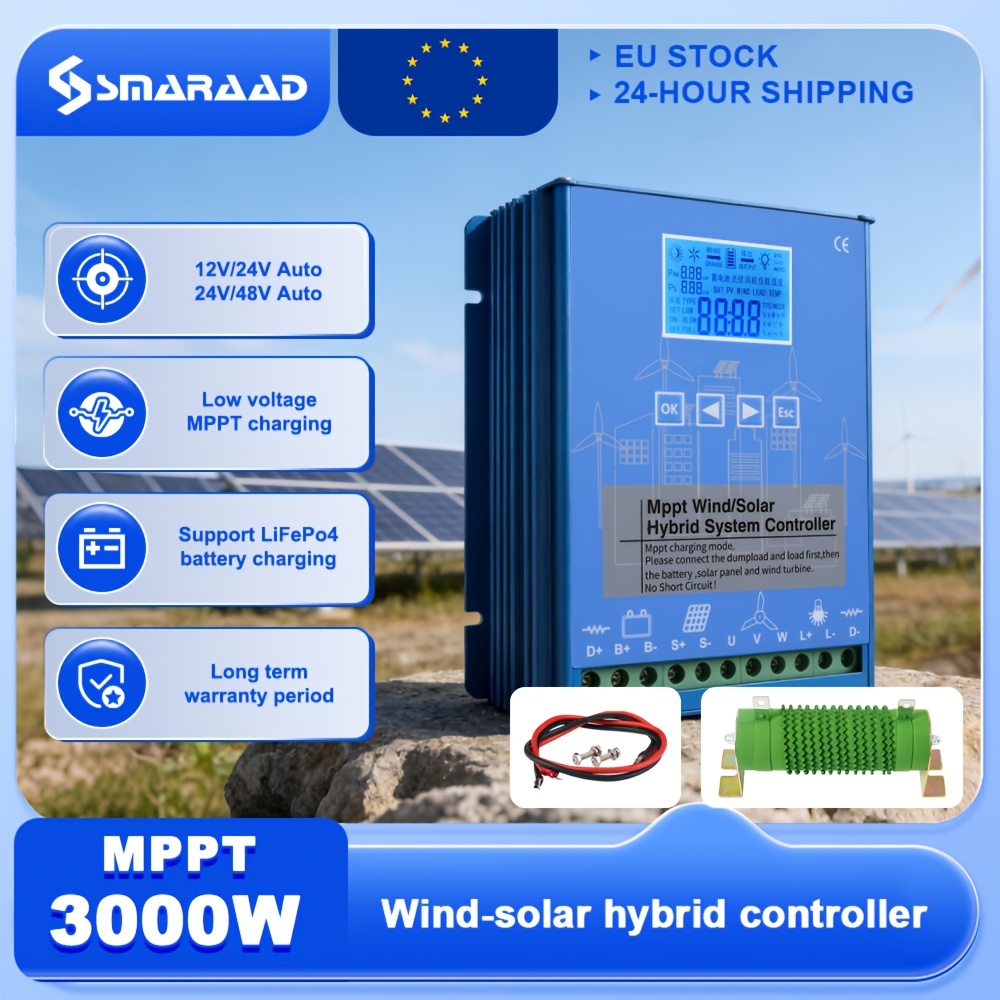 Wind And Solar Charging Controller, 3000w 12v 24v/48v Voltage Mppt Off-grid Hybrid Charging Controller, With Lcd Display And Discharger, Household Generator Controller. Delivered Quickly