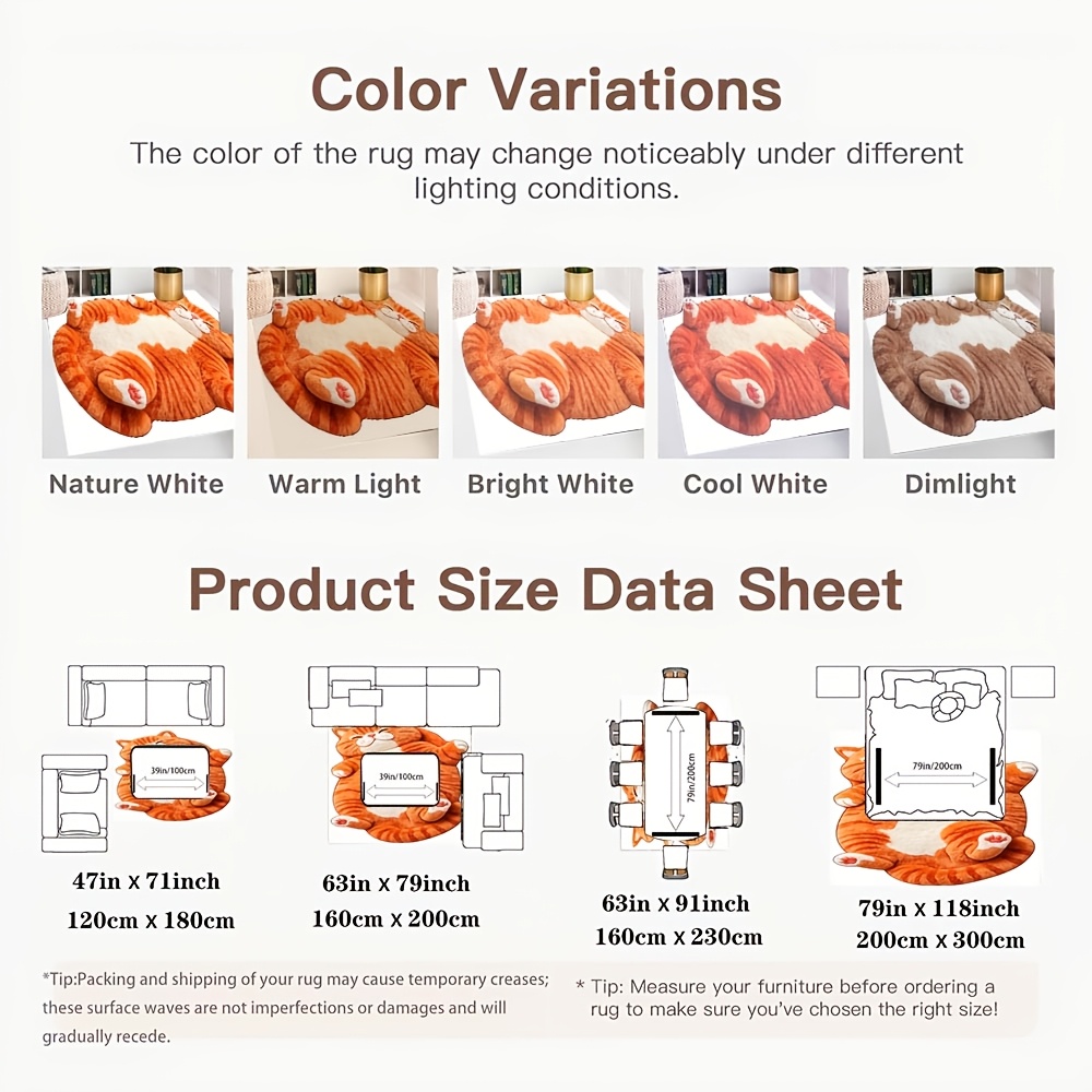 1pc latest style 2d flat irregular shaped   design floor mat lying down sleeping chubby   2d simulation plush printed doormat bedroom bedside decorative rug 2d flat Product details 5