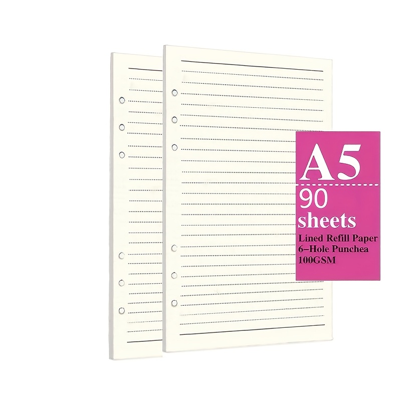 TEMU A5 Planer Nachfüllblätter, 90 Blatt/180 Seiten, Entwickelt mit 6 Löchern für 6-Ring-Ordner, Hergestellt aus dickem 100Gsm Papier, Maß 8.19" X