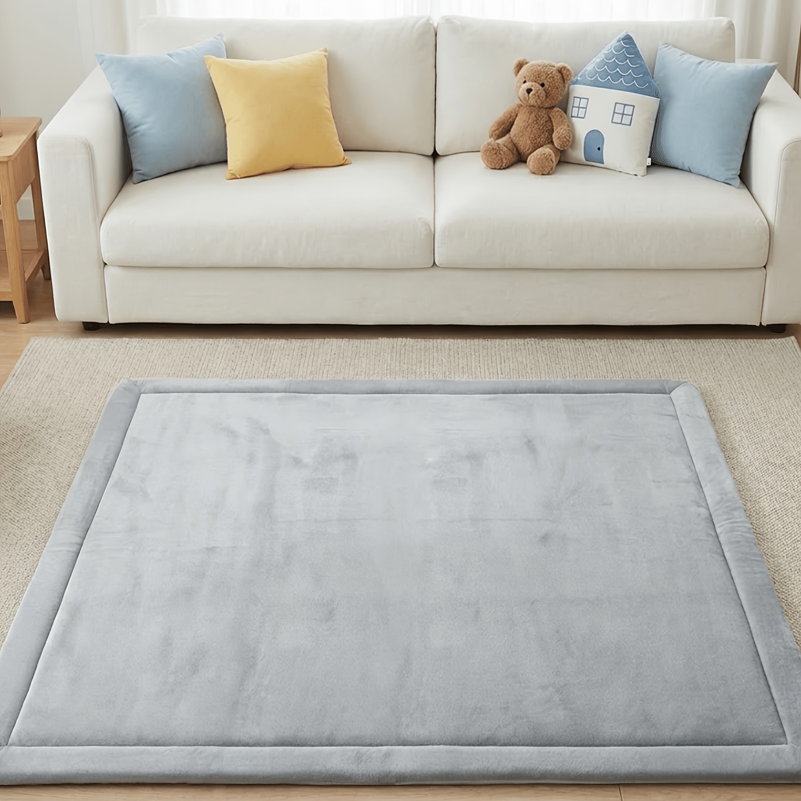 TEMU Baby Play Mat For Floor, Playpen Mat, Ultra Soft Velvet Tummy Time Mat, Extra Large Cushioned Crawling Mat, Non-slip Baby Mat For Infants