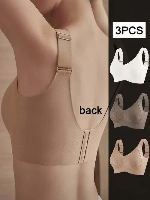 3pcs womens push up bras anti sagging seamless high support wire free with removable pads side smoothing striped design breathable soft fabric for casual attire light beige white black able lingerie stylish lingerie smooth texture nonpadded bra work from home bras