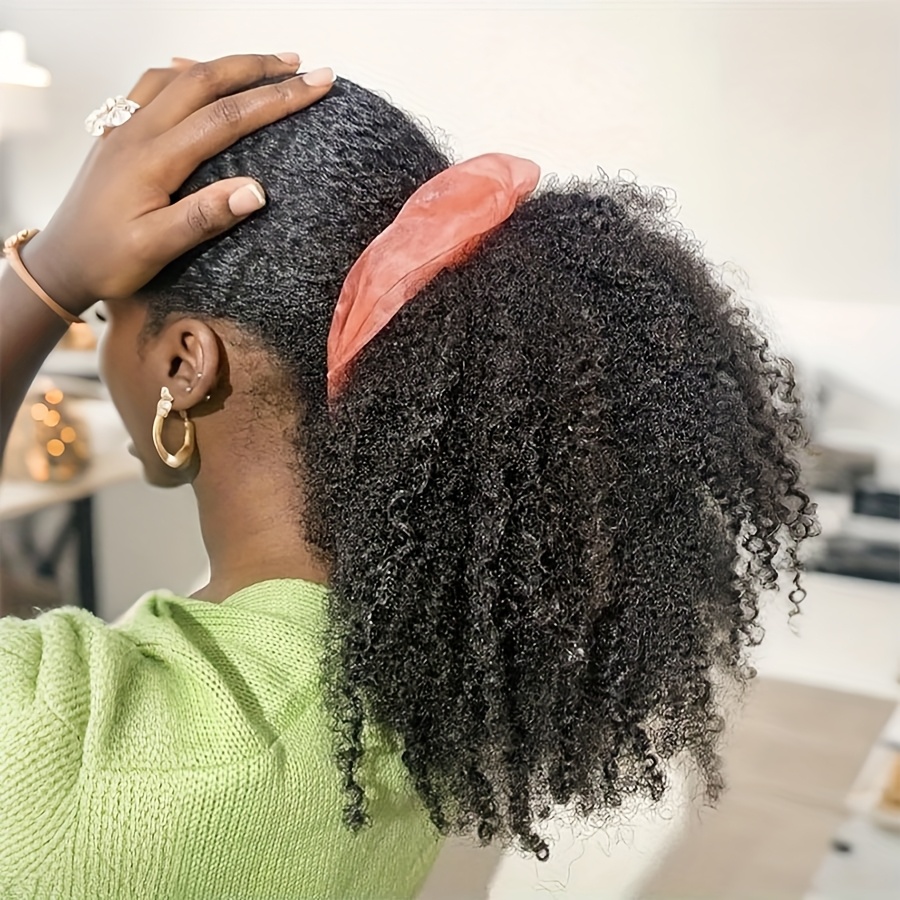   14 afro   ponytail extension with clips synthetic hair drawstring ponytail for women black secure hold natural look versatile styling for all   ponytail hair clip details 9
