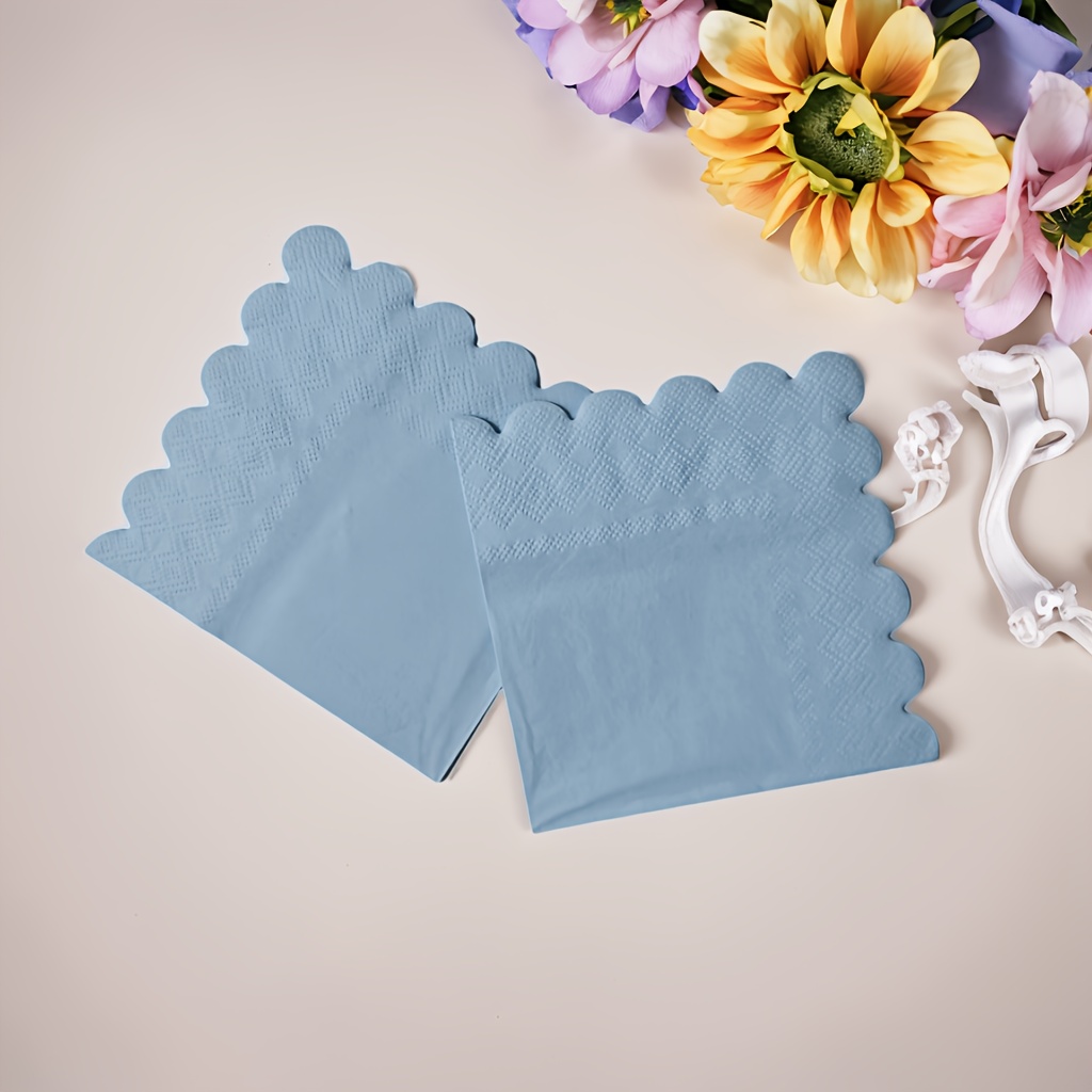 TEMU 50pcs 2-ply Light Blue Napkins Napkins, Beverage Napkins Disposable , Scalloped Edge/square Edge Paper Napkins For Party