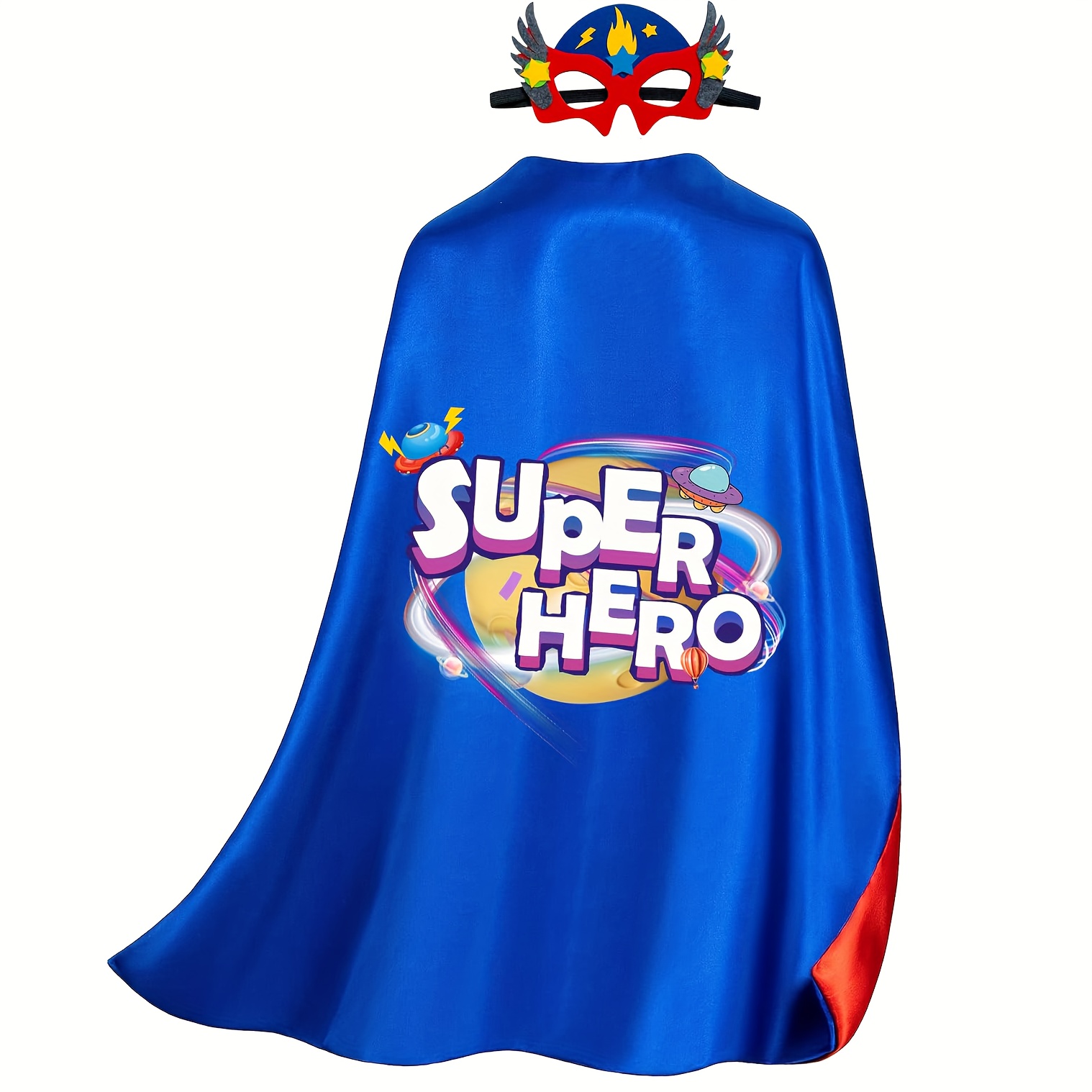 Kids Hero Cape And Mask Set For Dress Up - Double Color Reversible Cape For Role Play & Halloween