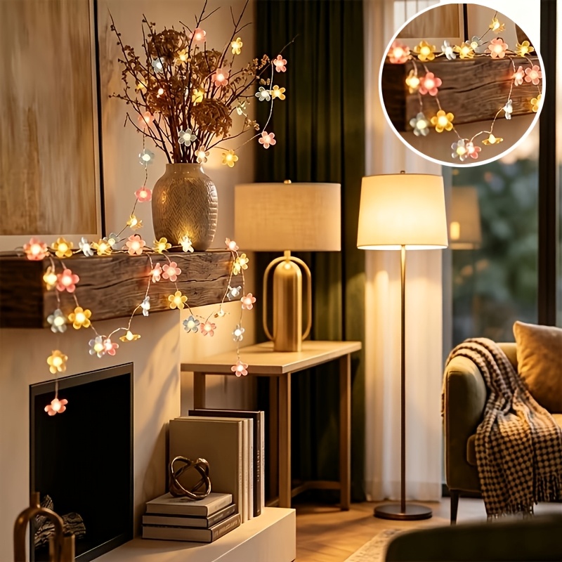 TEMU Guirlande Lumineuse à Fil avec 20 LED Blanc Chaud Multicolore de Fleur. Parfaitement Adaptée pour les Manteaux de Cheminée de Noël et