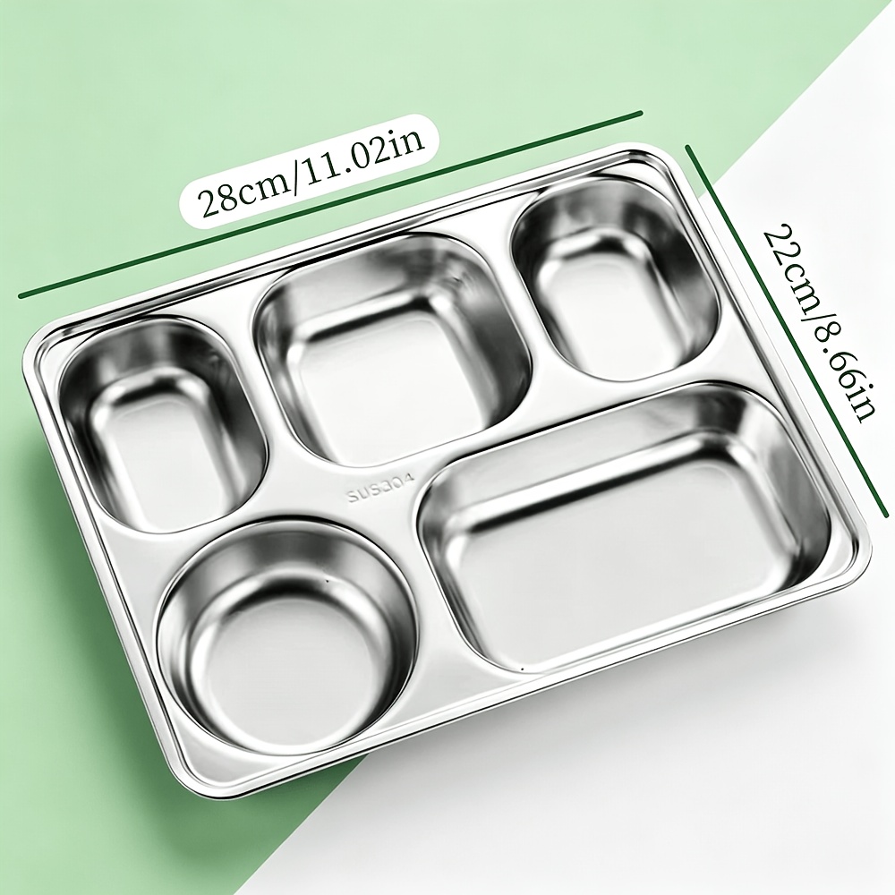 TEMU Stainless Steel Dinner Plate, Deepened 5-compartment Design, Food Grade Material, Thickened And Durable, No Coating Easy To Clean, Dishwasher