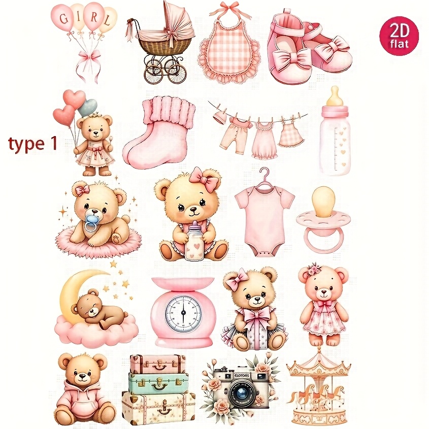 Image of 1 Pack Cute Yellow Teddy Bear And Stickers 2d Flat Ancient Material Stickers Handmade Sticker Decoration Cutting Book Diary Photo Stationery Stickers School Handmade Material Sticker Set Decoration