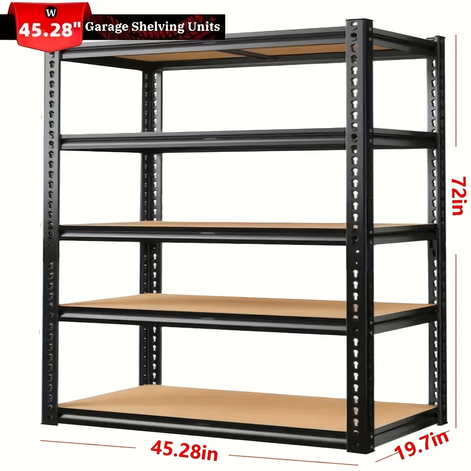 TEMU Commercial Grade Steel Garage Storage Rack, 5-shelf Heavy Duty Metal Shelving Unit With Reinforced Crossbars, Anti-slip Foot Pads For Stability,
