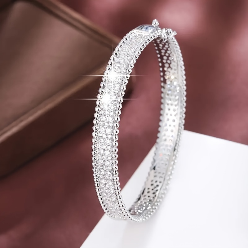TEMU Elegant Sparkling Cubic Zirconia Bracelet For Women, Setting, Y2k Luxury Party Jewelry Accessory